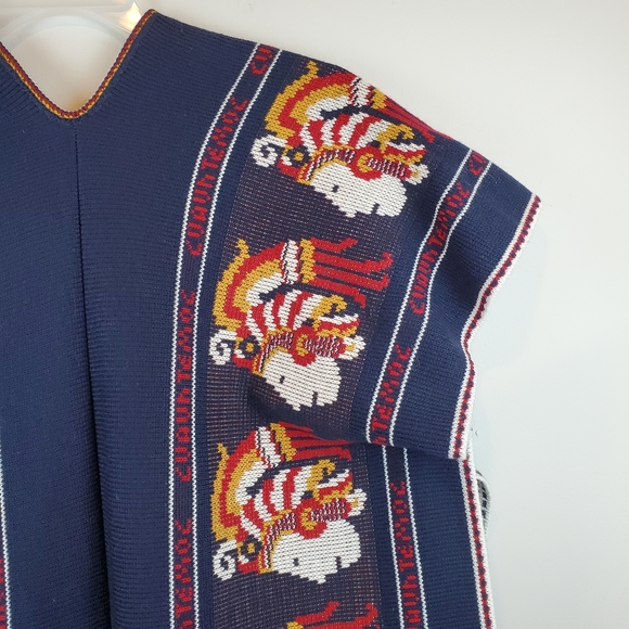 Cuauhtemoc Aztec Poncho Shrug Fringe OSFM Woven Knit Acrylic Tie Front Beautiful - Picture 7 of 11